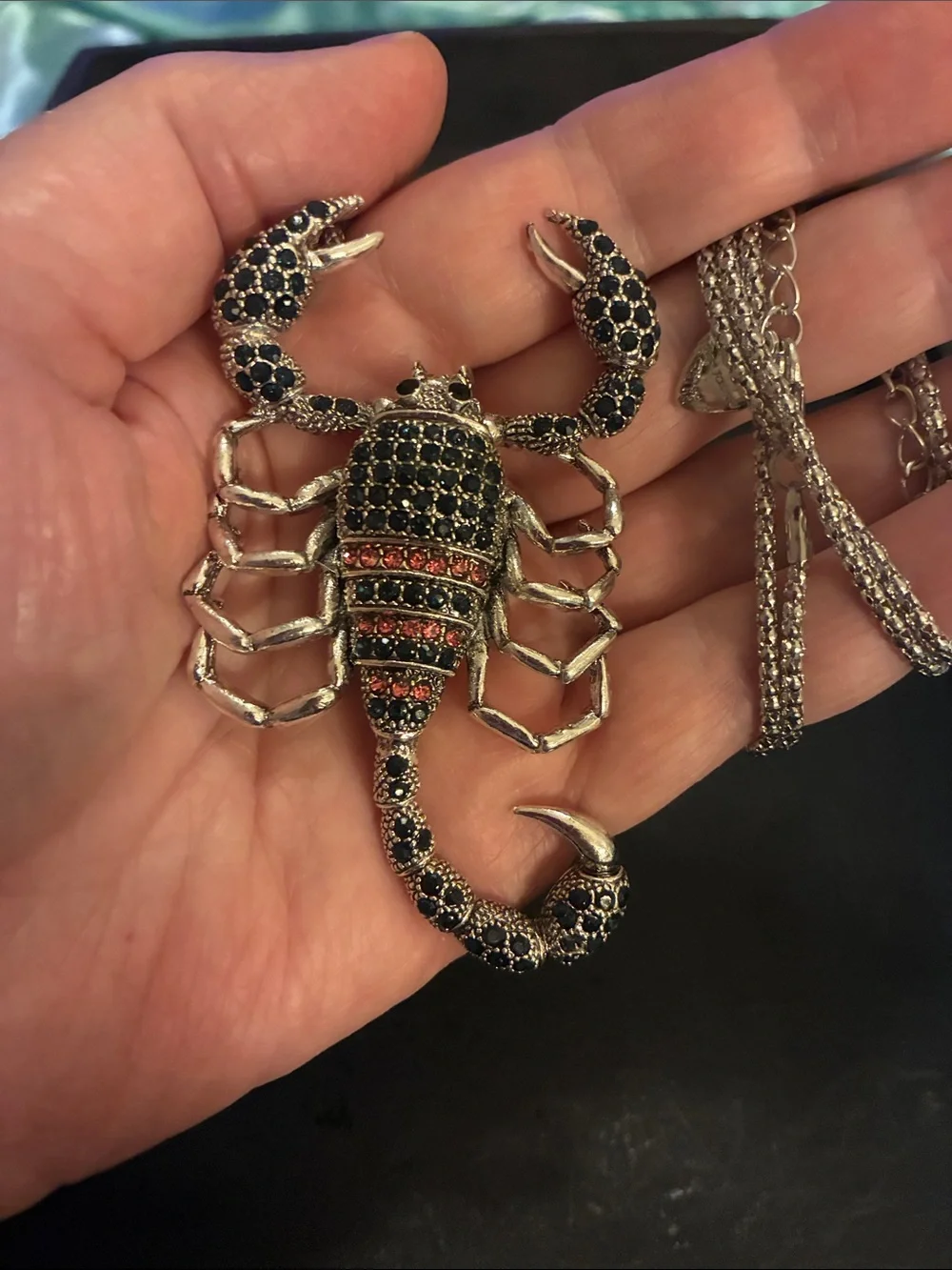 Scorpion Pendant Necklace - Black and Red Crystal Accent NWOT